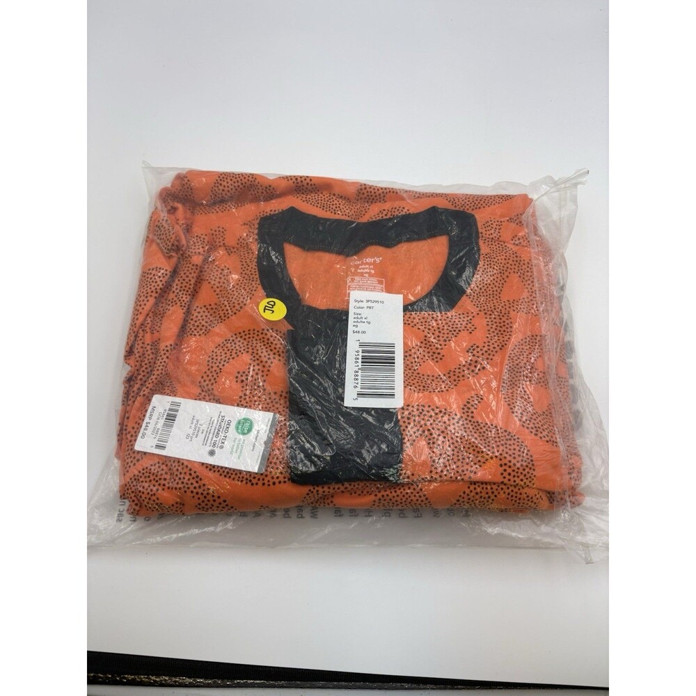 Carter's 2pc Orange Pumpkin Pajamas Sz XL Adult Cotton Halloween Jack O Lantern